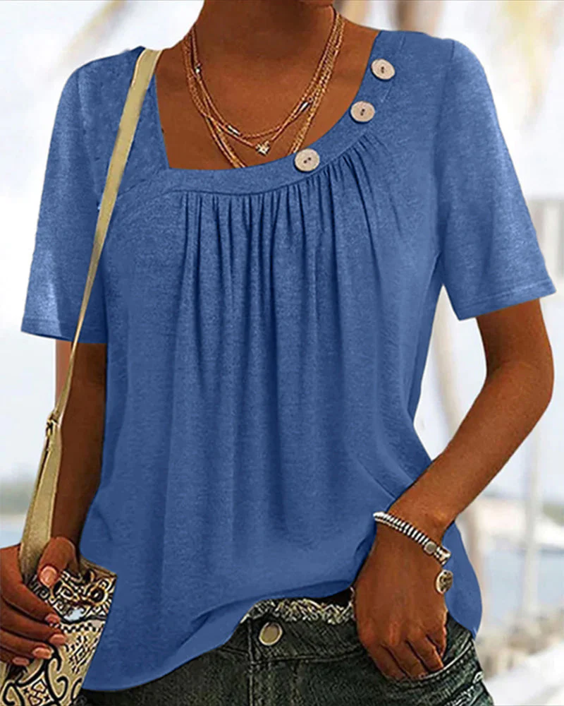 Heidi-Mode | Bequeme Einfarbige Graue Kurzärmelige Bluse - Image 12