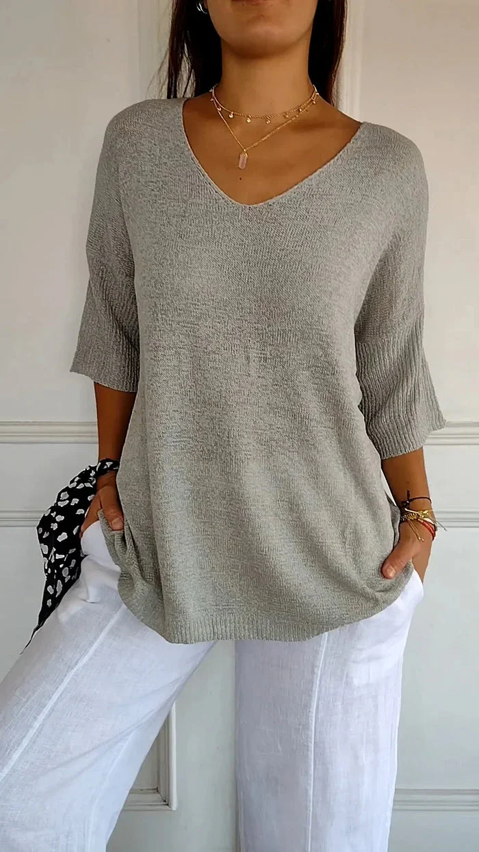 Heidi-Mode | Bequemes Damen Stricktop mit V-Ausschnitt - Image 8