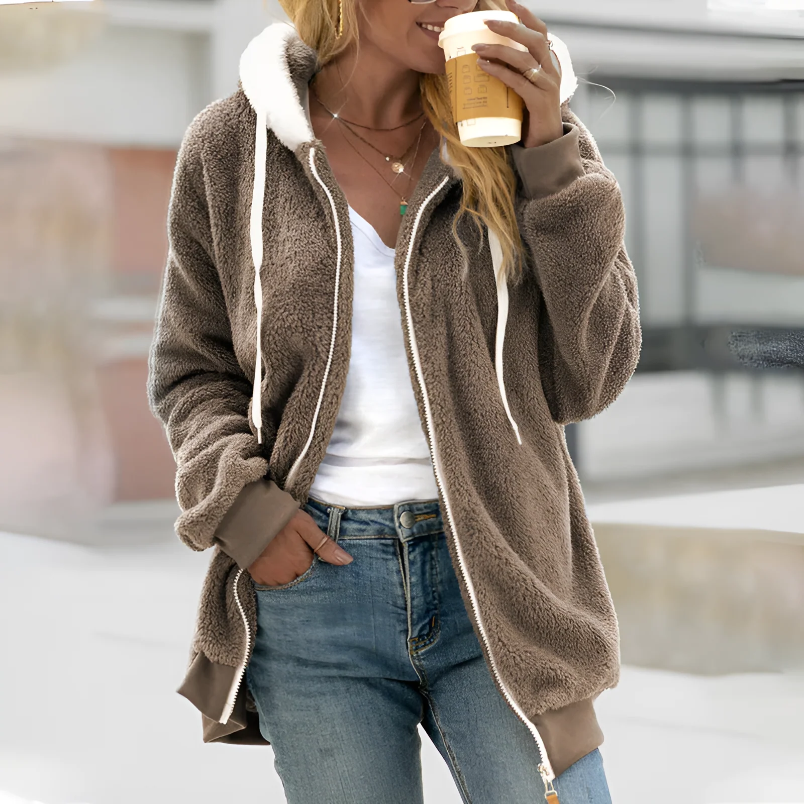 Heidi-Mode | Bequeme Superweiche Fleecejacke mit Kapuze - Image 3