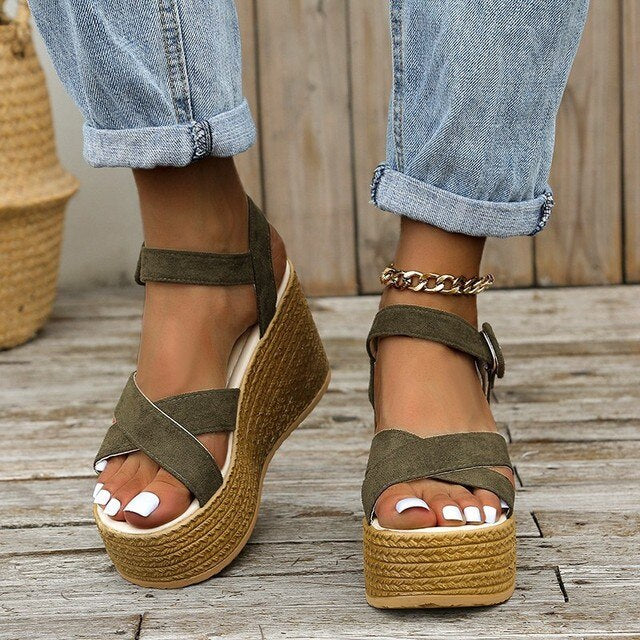 Heidi-Mode | Bequeme Trendy Keilabsatz Damen Sandalen mit Hohem Absatz - Image 3