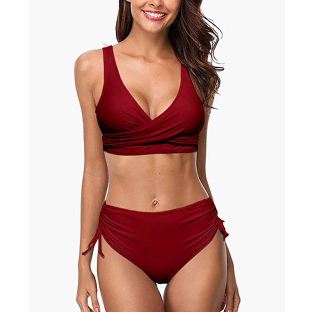 Heidi-Mode | Bikini Set Hochtaillierte Hose V-Ausschnitt Wickel-Oberteil Verstellbar & Unterstützende Passform - Image 9