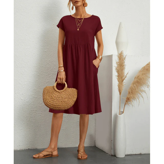 Heidi-Mode | Baumwolle Leinen Kurzarm Midi Kleid - Image 3
