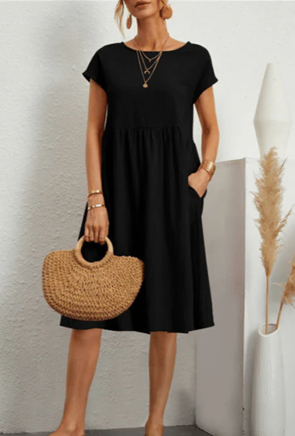 Heidi-Mode | Baumwolle Leinen Kurzarm Midi Kleid - Image 4