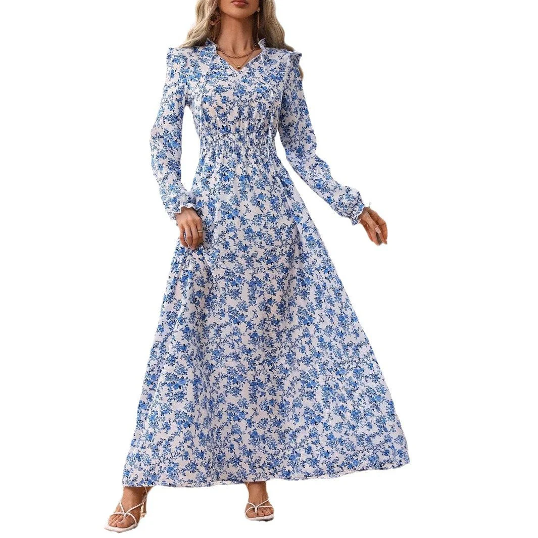 Heidi-Mode | Floral Lange Ärmel Elegantes Frauen Lang Kleid - Image 5