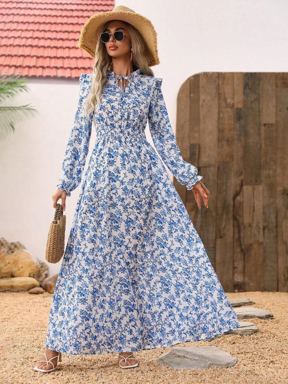 Heidi-Mode | Floral Lange Ärmel Elegantes Frauen Lang Kleid - Image 6