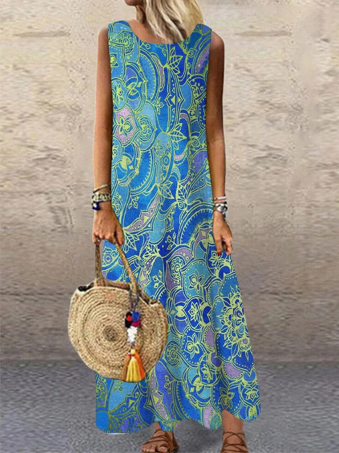 Heidi-Mode | Blümchenmuster Gedrucktes Rundhalslanges Kleid - Image 3