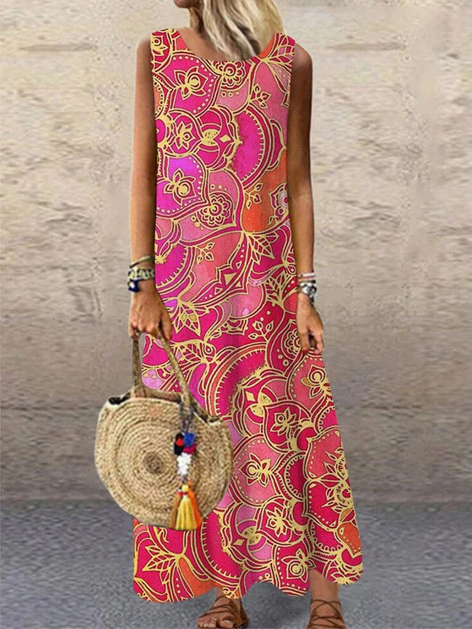 Heidi-Mode | Blümchenmuster Gedrucktes Rundhalslanges Kleid - Image 5