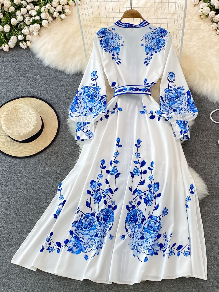 Heidi-Mode | Blumenmuster-Kleid Maxikleid mit Langen Ärmeln und Blumendruck, mit Gürtel - Image 2