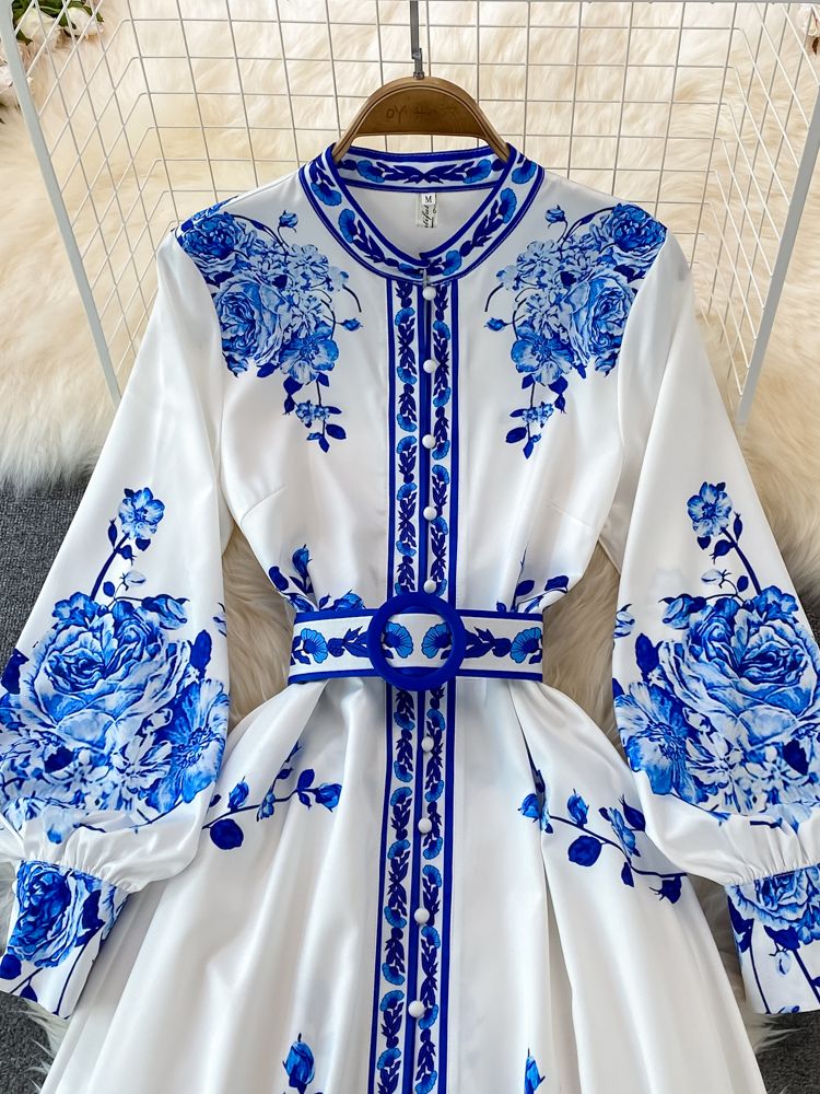 Heidi-Mode | Blumenmuster-Kleid Maxikleid mit Langen Ärmeln und Blumendruck, mit Gürtel - Image 3