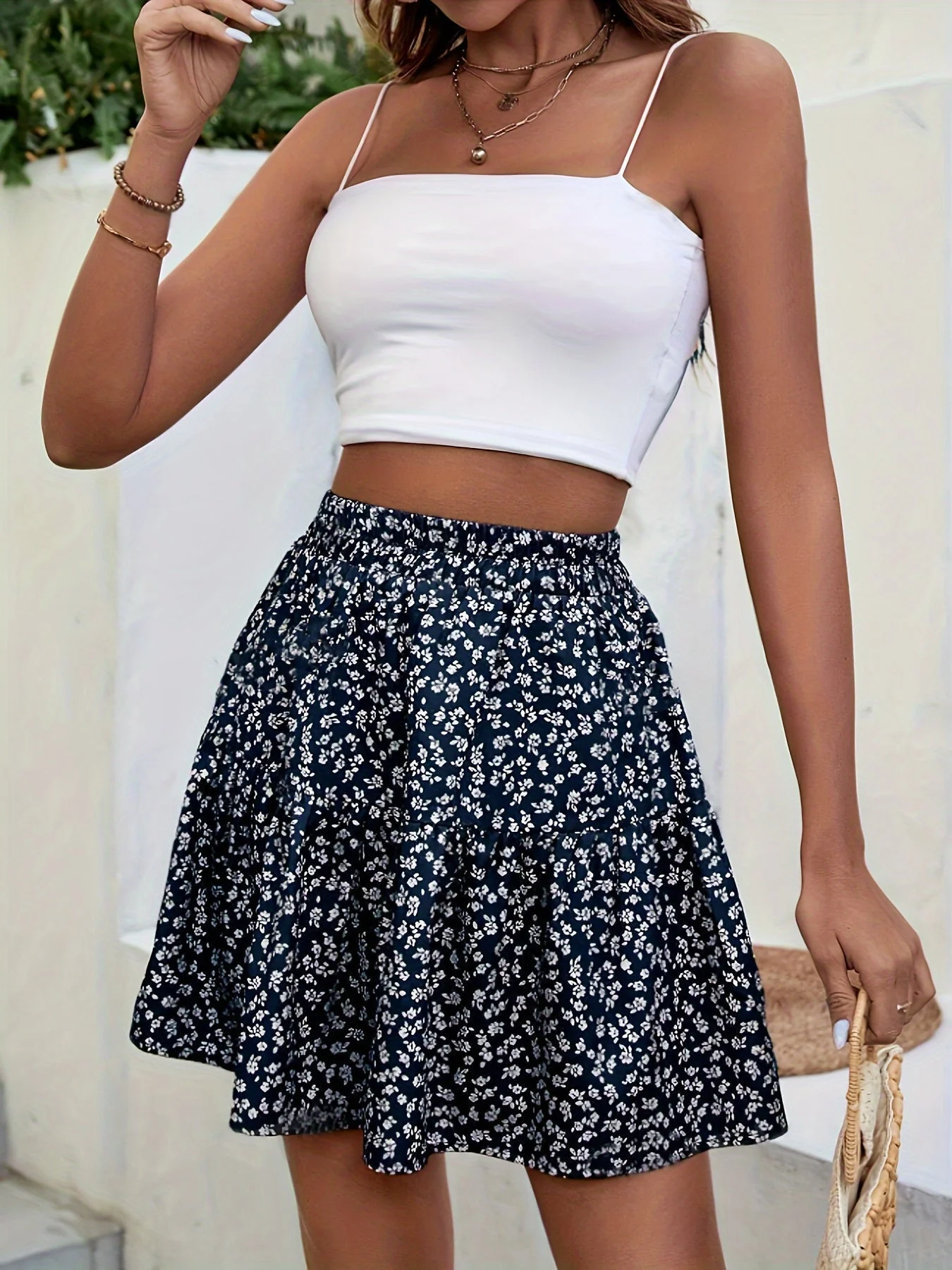 Heidi-Mode | Blumenprint Hohe Taille Minirock - Image 5