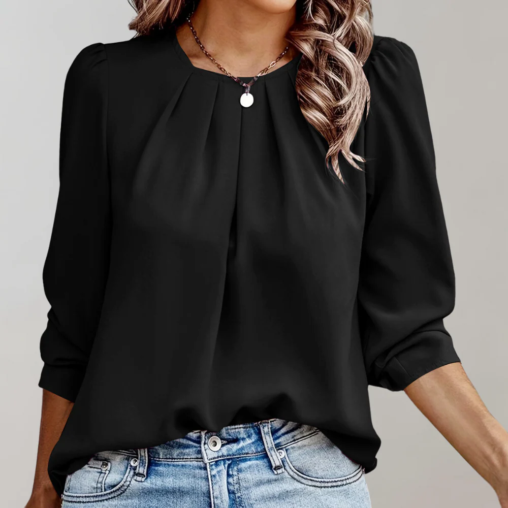 Heidi-Mode | Bluse Damen Falten Puffärmel Bluse - Image 2