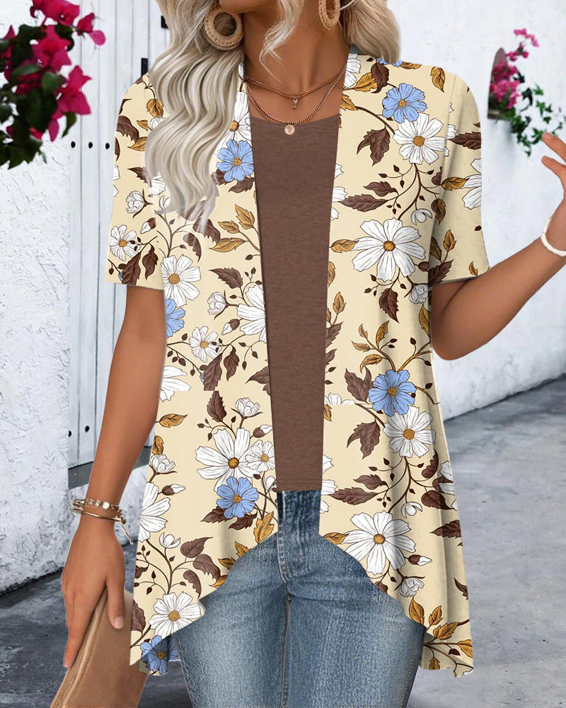 Heidi-Mode | Bluse Fake Zweiteiler Blumenmuster - Image 3