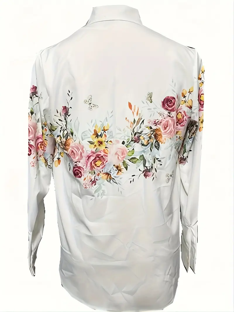 Heidi-Mode | Bluse für Frauen mit Blumenmuster, Lässige Hemdbluse mit Langen Ärmeln - Image 2