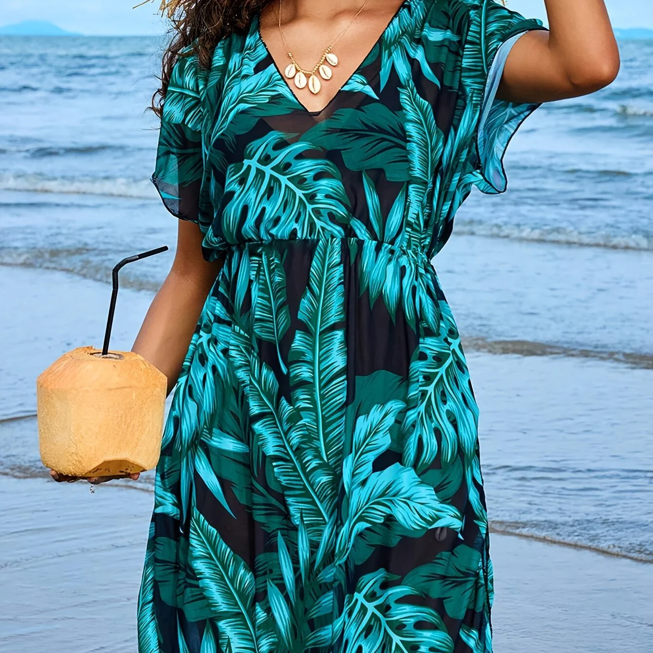 Heidi-Mode | Bohemian Strandkleid mit Porzellan Mini Druck und V-Ausschnitt - Image 11