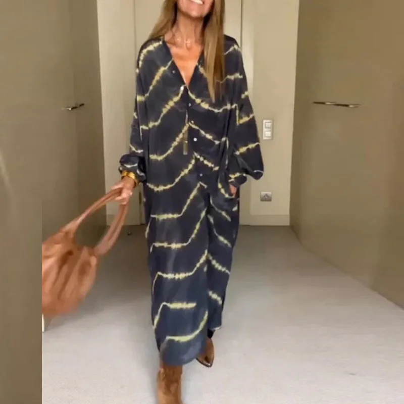 Heidi-Mode | Boho Gestreiftes Langarmkleid - Image 2
