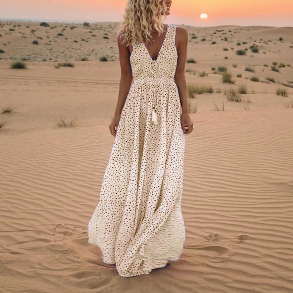 Heidi-Mode | Bohemian-Patchwork-Kleid mit V-Ausschnitt und A-Linie In Punkten - Image 6