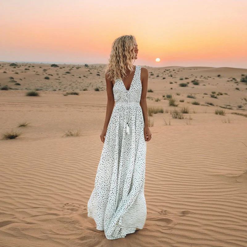Heidi-Mode | Bohemian-Patchwork-Kleid mit V-Ausschnitt und A-Linie In Punkten - Image 7