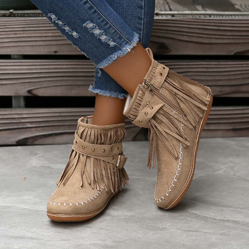 Heidi-Mode | Boho Stiefelette mit Fransen und Schnallen für Damen - Image 10