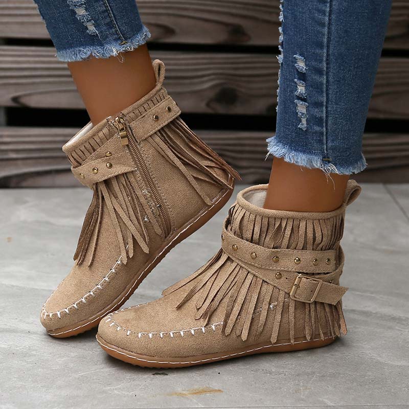 Heidi-Mode | Boho Stiefelette mit Fransen und Schnallen für Damen - Image 12