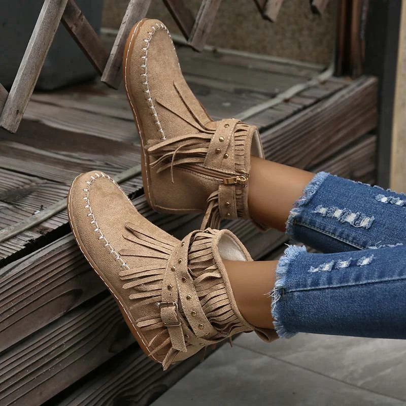 Heidi-Mode | Boho Stiefelette mit Fransen und Schnallen für Damen - Image 13