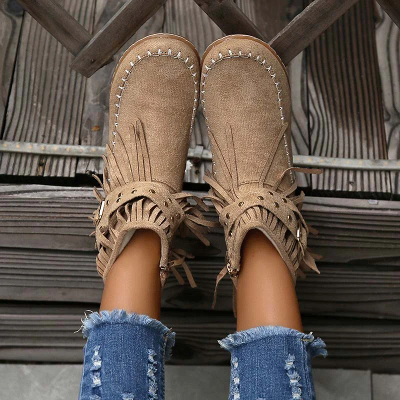 Heidi-Mode | Boho Stiefelette mit Fransen und Schnallen für Damen - Image 15