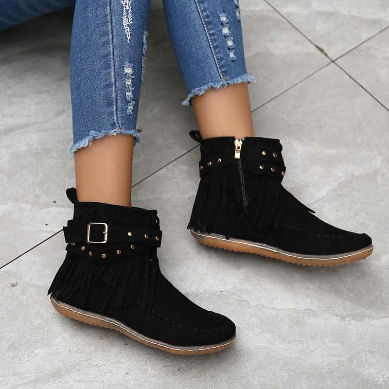 Heidi-Mode | Boho Stiefelette mit Fransen und Schnallen für Damen - Image 19