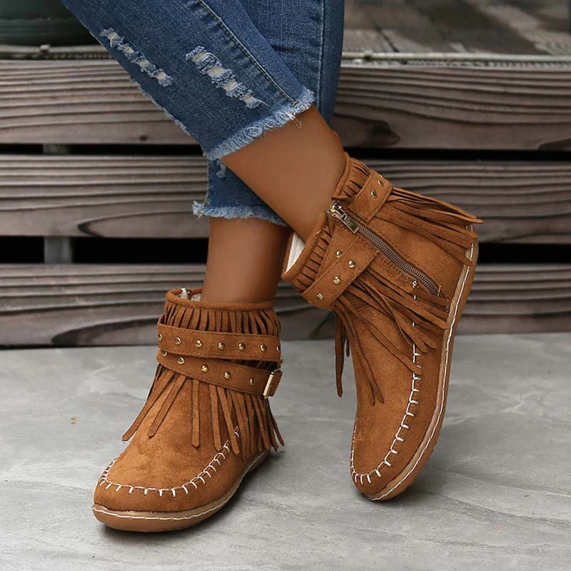 Heidi-Mode | Boho Stiefelette mit Fransen und Schnallen für Damen - Image 2