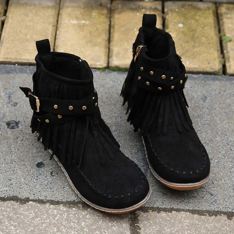 Heidi-Mode | Boho Stiefelette mit Fransen und Schnallen für Damen - Image 20