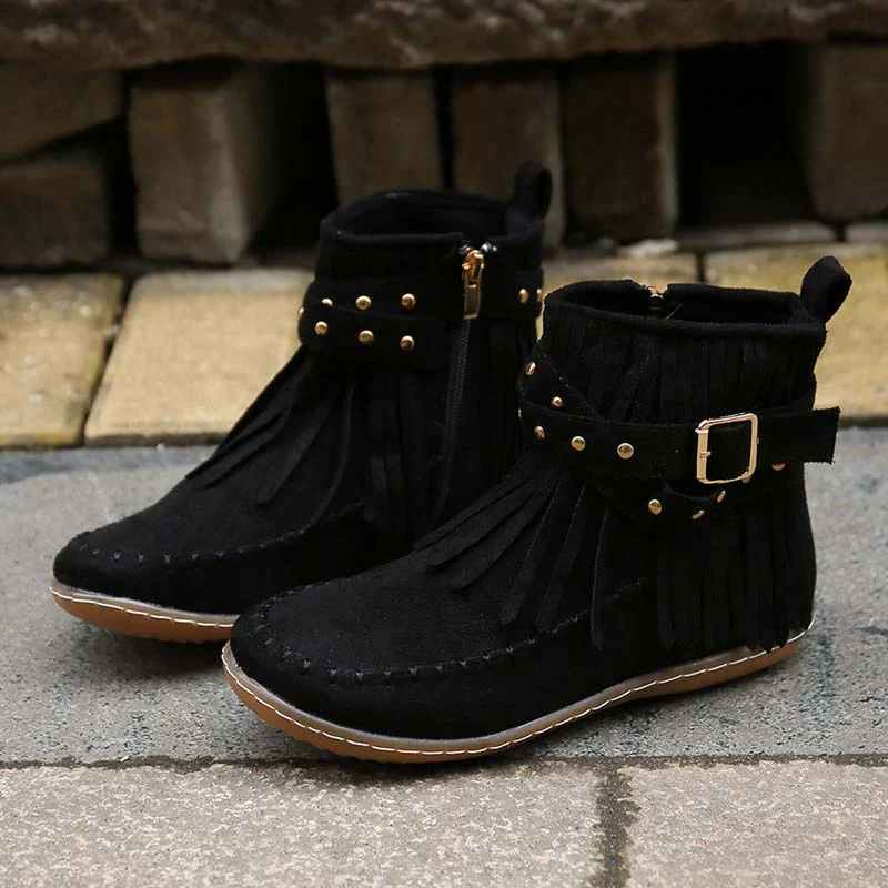Heidi-Mode | Boho Stiefelette mit Fransen und Schnallen für Damen - Image 21
