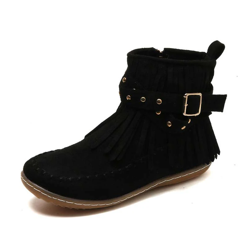 Heidi-Mode | Boho Stiefelette mit Fransen und Schnallen für Damen - Image 24