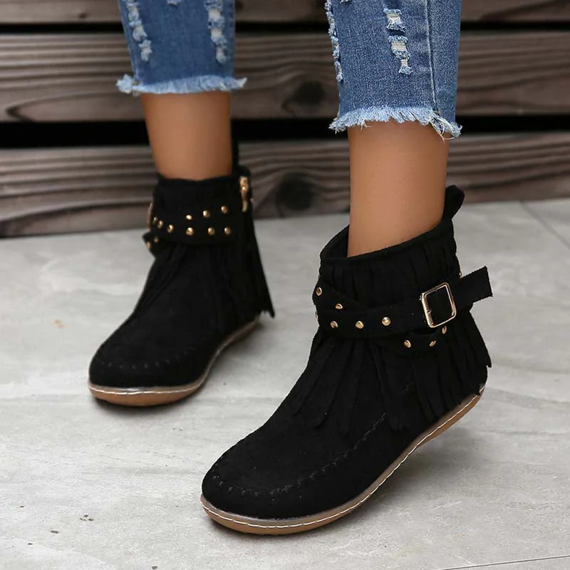 Heidi-Mode | Boho Stiefelette mit Fransen und Schnallen für Damen - Image 27