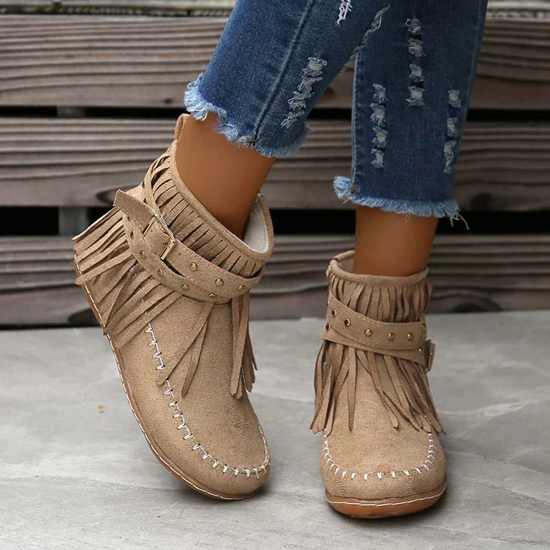 Heidi-Mode | Boho Stiefelette mit Fransen und Schnallen für Damen - Image 9