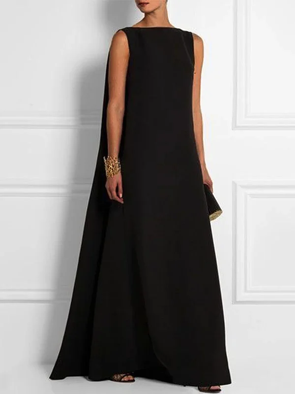 Heidi-Mode | Breit, Einfach, Einfarbig, Ärmellos, Ärmellos, V-Ausschnitt, Lange Breite Kleid - Image 2
