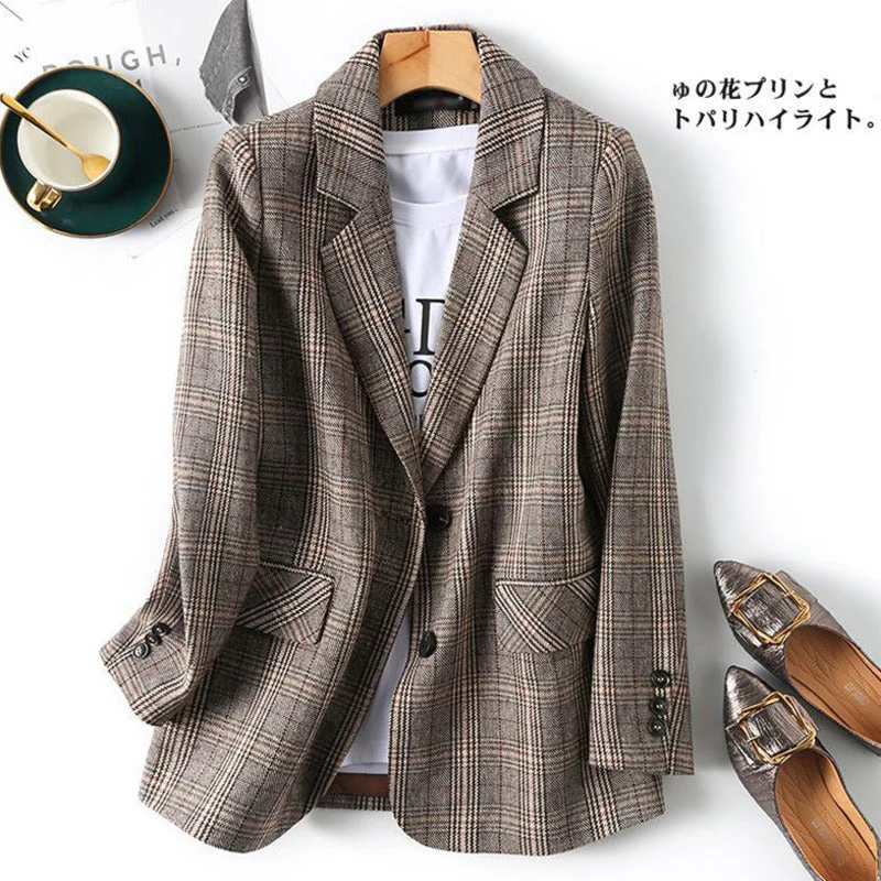 Heidi-Mode | Büro Damen Kariert Blazer Langarm Lässig Jacke - Image 2