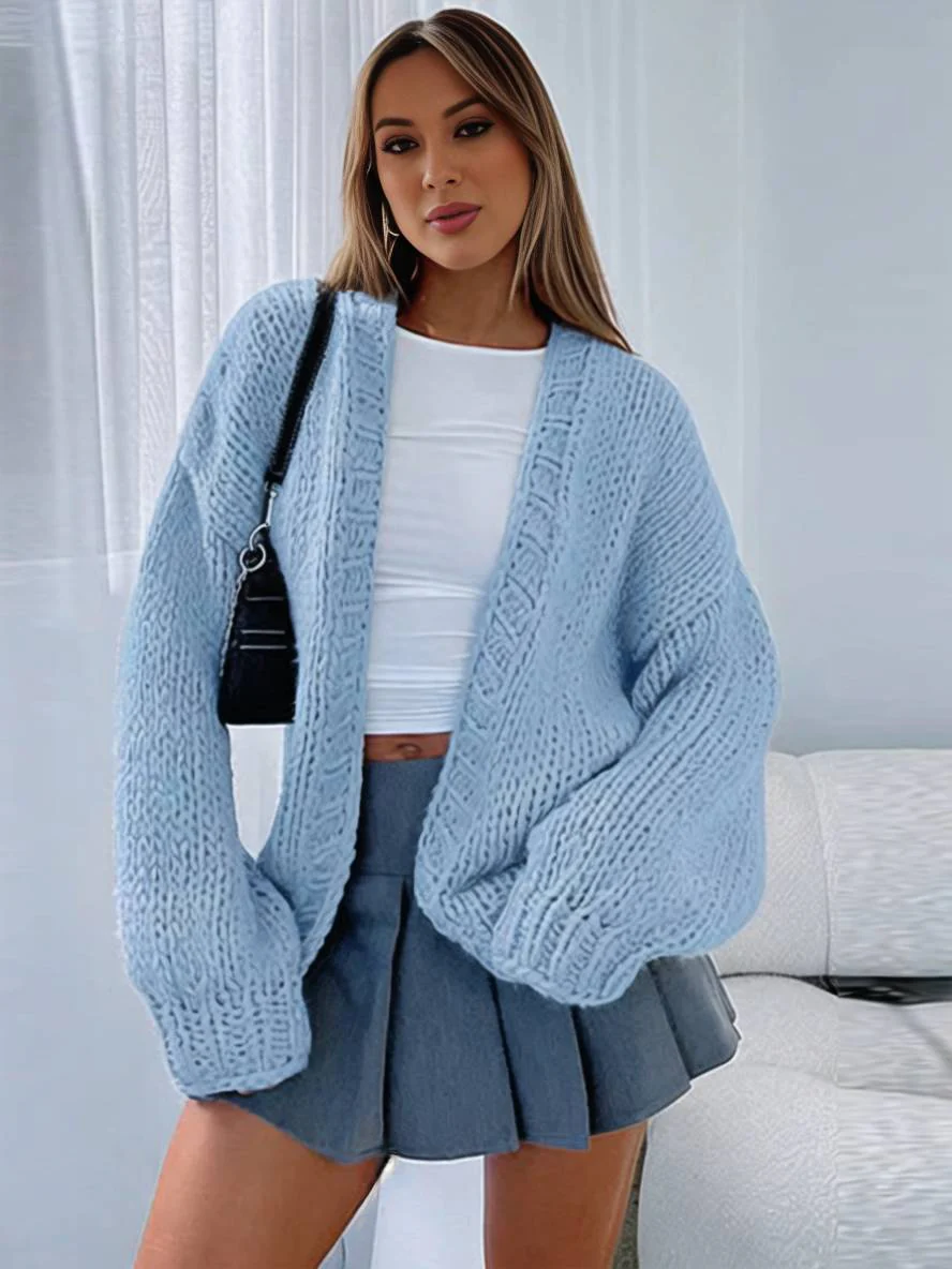 Heidi-Mode | Cardigan Aus Grobstrick Einfarbig mit Abfallenden Schultern Langarm Damen Elegant Lässig Weit Oversized Blouson - Image 11