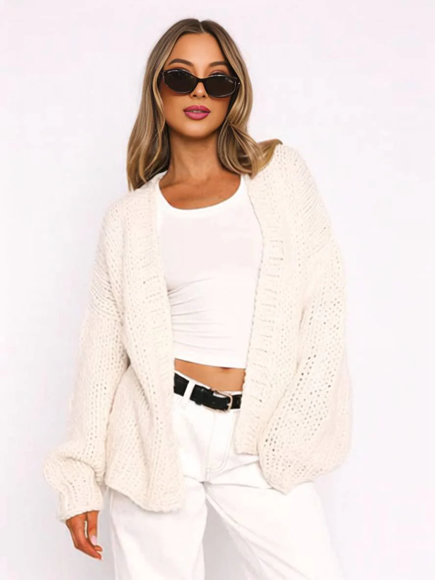 Heidi-Mode | Cardigan Aus Grobstrick Einfarbig mit Abfallenden Schultern Langarm Damen Elegant Lässig Weit Oversized Blouson - Image 12