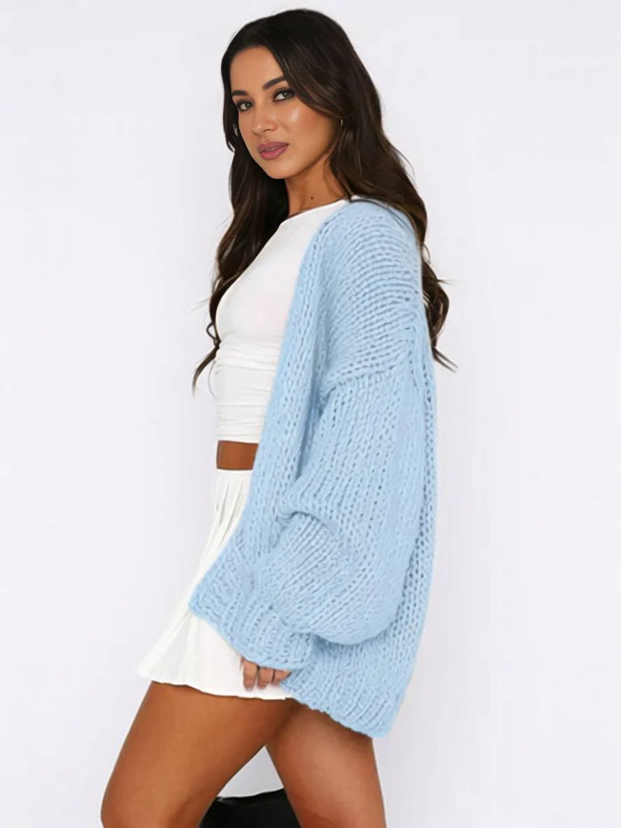 Heidi-Mode | Cardigan Aus Grobstrick Einfarbig mit Abfallenden Schultern Langarm Damen Elegant Lässig Weit Oversized Blouson - Image 3