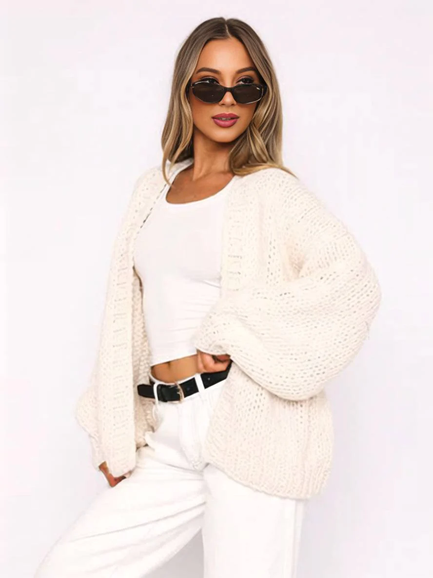 Heidi-Mode | Cardigan Aus Grobstrick Einfarbig mit Abfallenden Schultern Langarm Damen Elegant Lässig Weit Oversized Blouson - Image 8