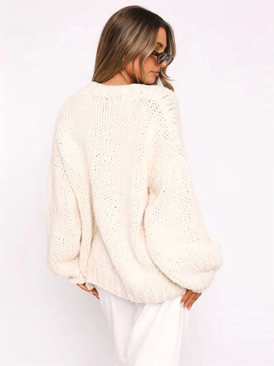 Heidi-Mode | Cardigan Aus Grobstrick Einfarbig mit Abfallenden Schultern Langarm Damen Elegant Lässig Weit Oversized Blouson - Image 9