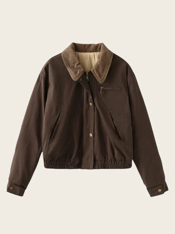 Heidi-Mode | Casual Bomberjacke Cord Kragen Reißverschluss Oberbekleidung - Image 7