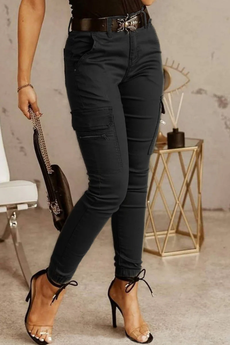 Heidi-Mode | Lässige Einfarbige Patchwork Skinny Mid Waist Bleistift-Hosen- 3 Farben - Image 3