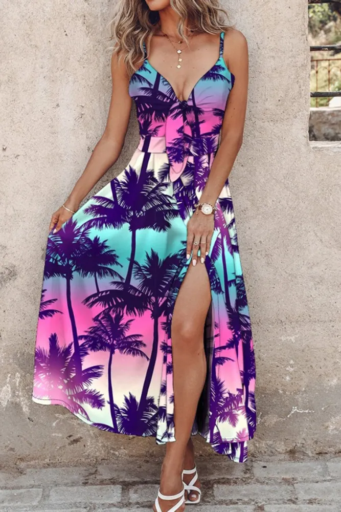 Heidi-Mode | Lässige Print Halter Spaghetti Träger Lange Kleider - Image 4