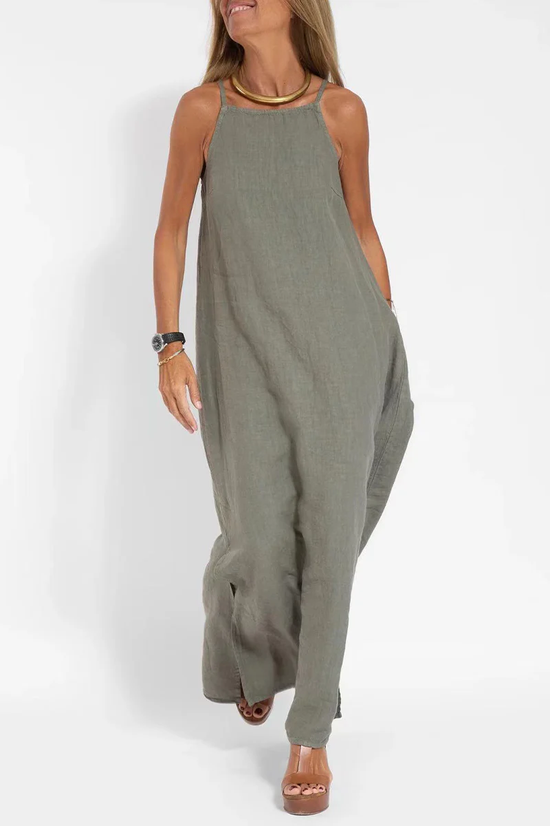 Heidi-Mode | Casuale Einfachheit Solide Schlitz O-Hals Ärmellos Kleid Kleider- 3 Farben - Image 10