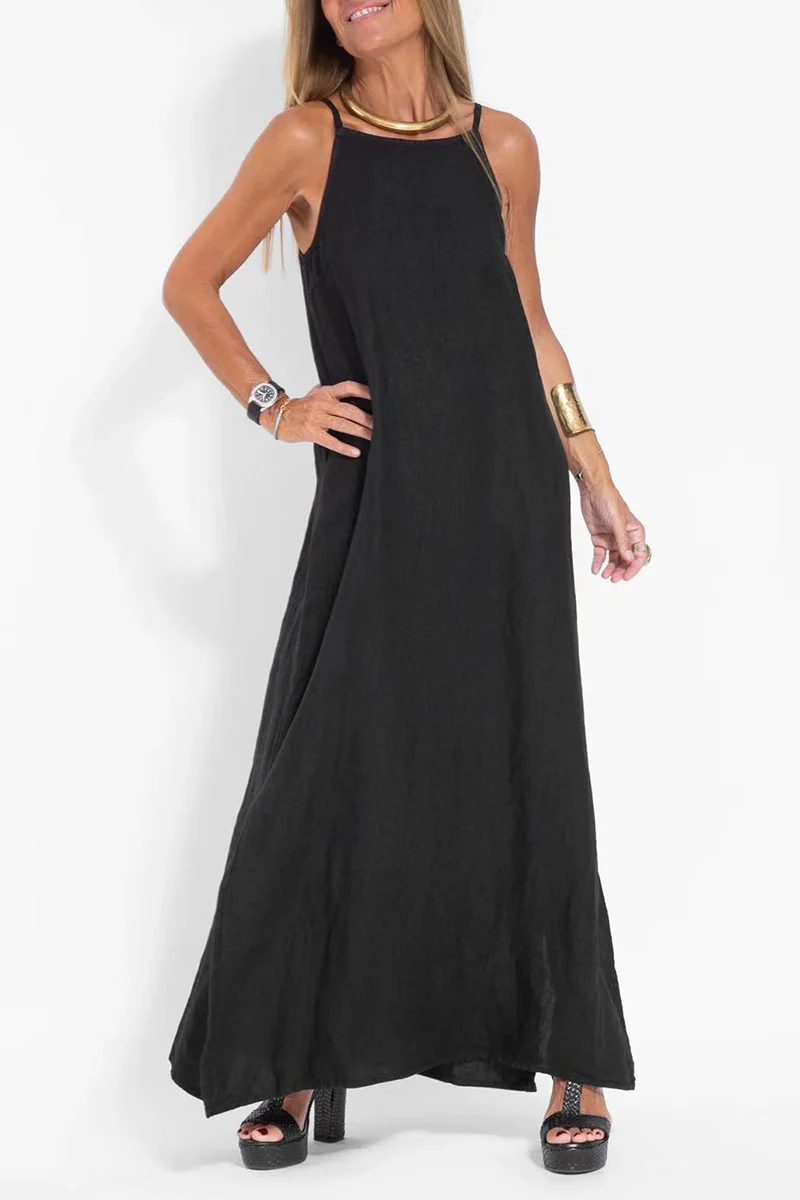 Heidi-Mode | Casuale Einfachheit Solide Schlitz O-Hals Ärmellos Kleid Kleider- 3 Farben - Image 2