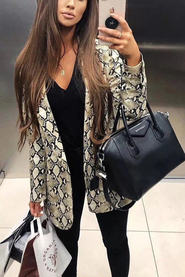 Heidi-Mode | Charmer Schlangenmuster Revers Lose Blazer - Image 7