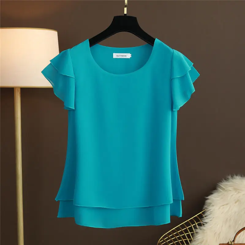 Heidi-Mode | Chiffon Bluse mit O-Ausschnitt und Kurzen Ärmeln - Image 2
