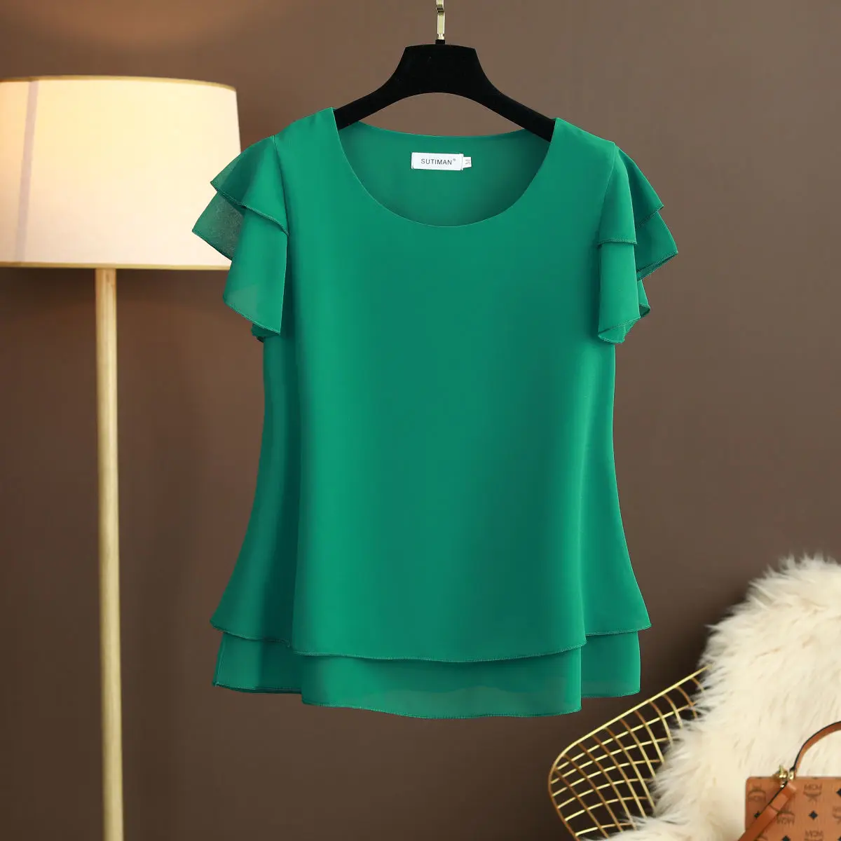 Heidi-Mode | Chiffon Bluse mit O-Ausschnitt und Kurzen Ärmeln - Image 7