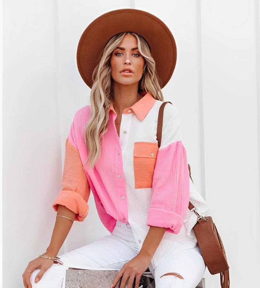 Heidi-Mode | Colorblock Hemd mit Knopfverschluss für Damen - Image 2