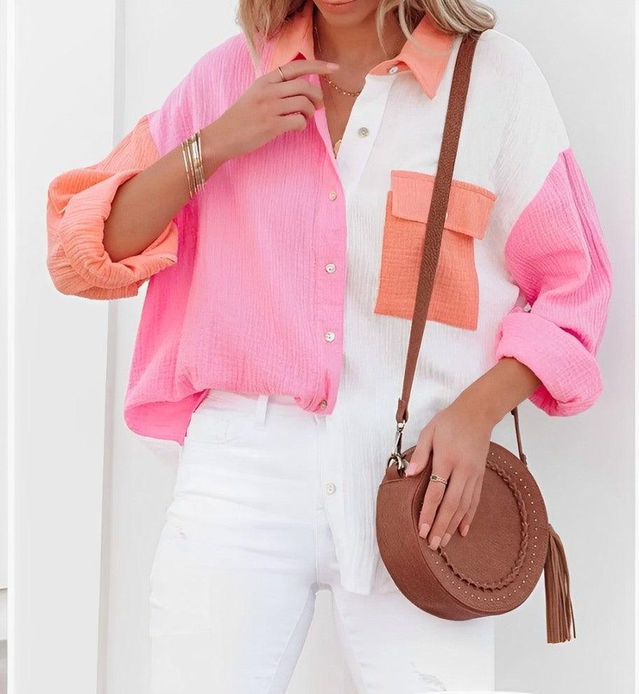 Heidi-Mode | Colorblock Hemd mit Knopfverschluss für Damen - Image 5