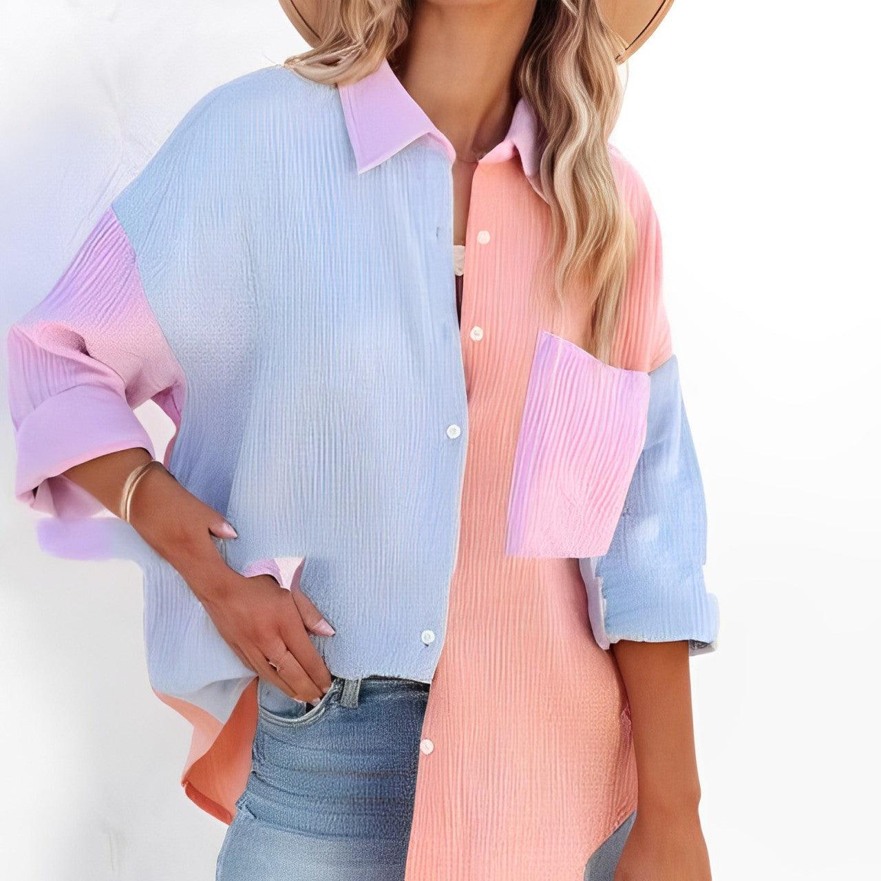 Heidi-Mode | Colorblock Hemd mit Knopfverschluss für Damen - Image 6